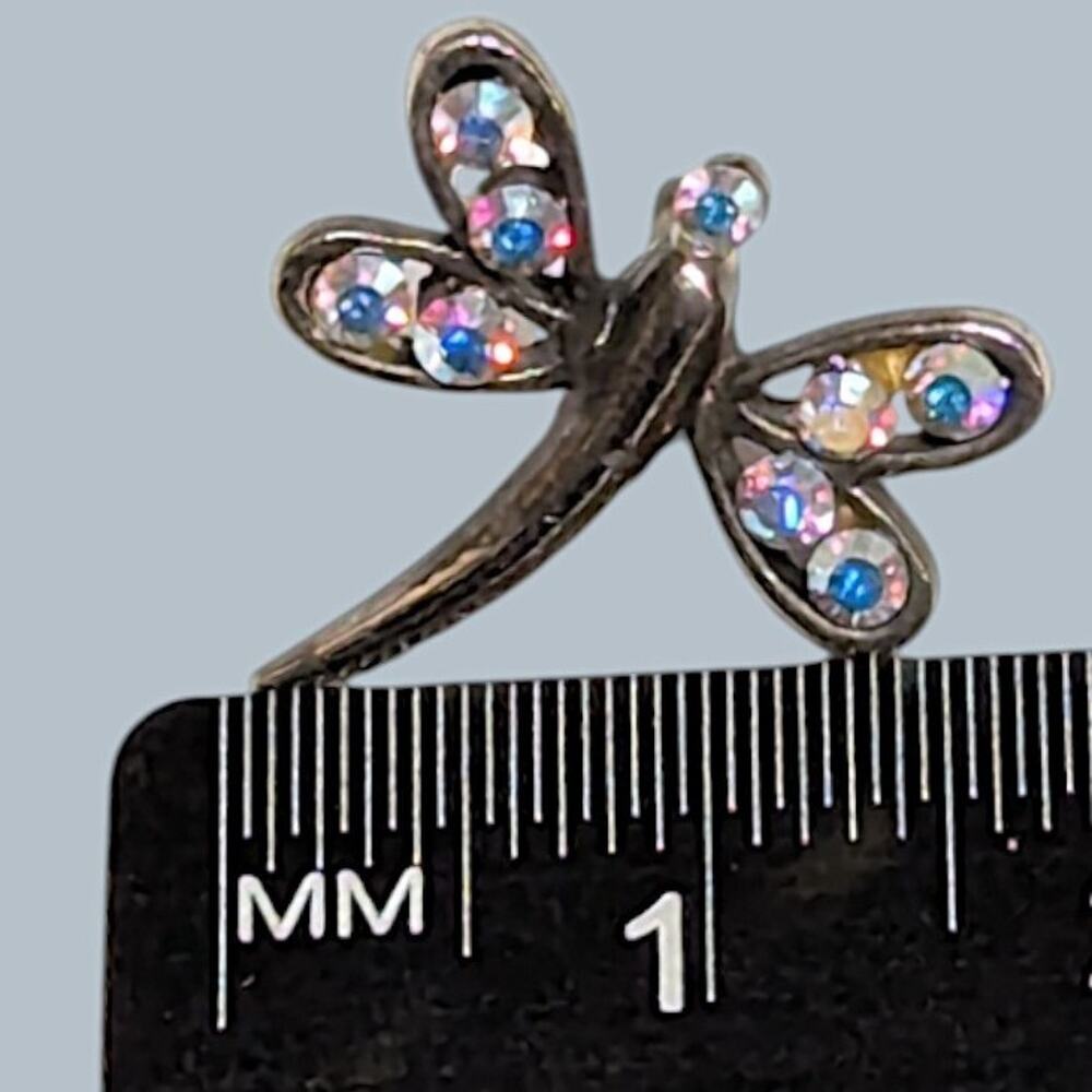 Dragonfly Aurora Borealis Rhinestones Silver Tone Hat Lapel Pin Tie Tack